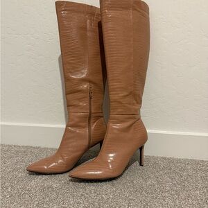 Nine West Brown Textured Heeled Boots